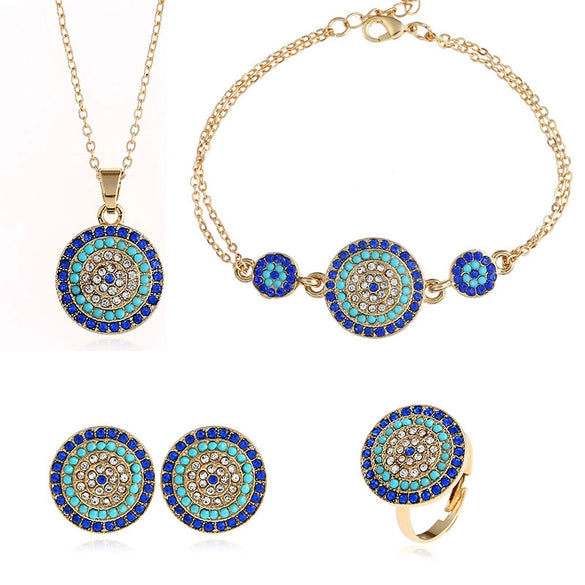 Women's Alloy Devil Eye Jewelry Set With Round Necklace And Earrings Electroplated Fashion Jewelry