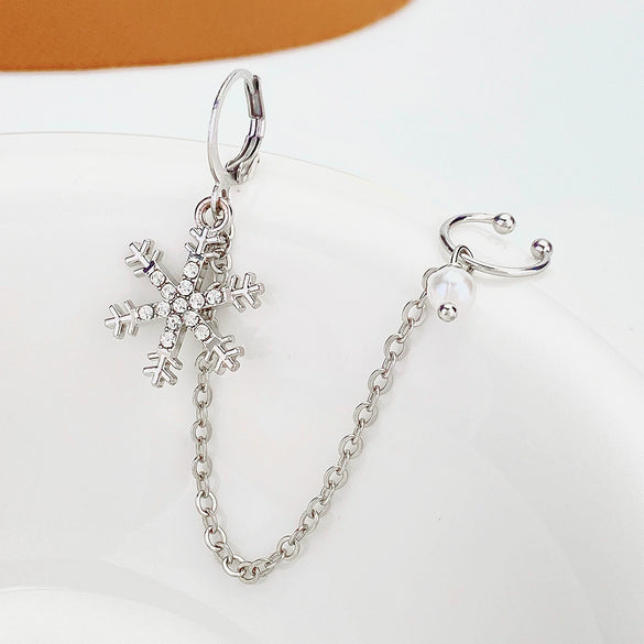 Women's Alloy Diamond Geometric Snowflake Ear Clip Long Chain Earrings Ins Style Light Luxury