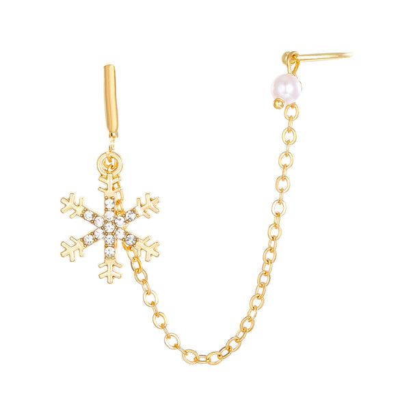 Women's Alloy Diamond Geometric Snowflake Ear Clip Long Chain Earrings Ins Style Light Luxury