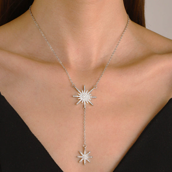 Women's Alloy Diamond Geometric Snowflake Necklace Ins Style Long Tassel Clavicle Chain