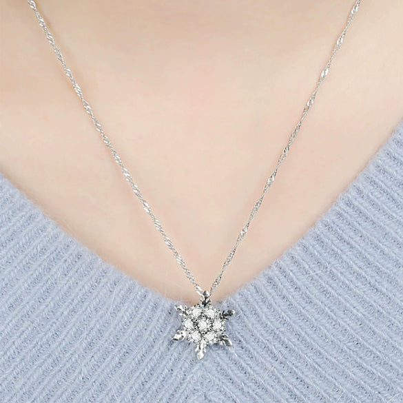 Women's Alloy Diamond Geometric Snowflake Necklace Ins Style Long Tassel Clavicle Chain