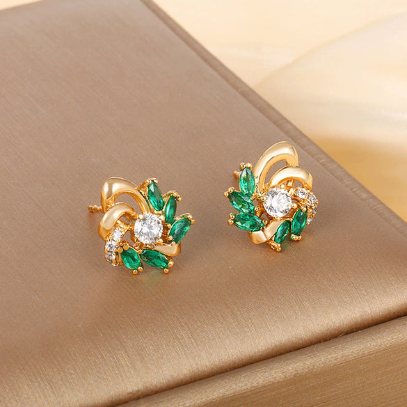 Women's Alloy Diamondencrusted Artificial Flower Earrings Electroplated