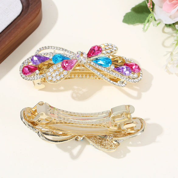 Women's Alloy Diamondencrusted Crystal Hairpin Spring Clip
