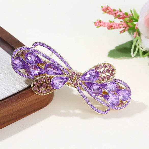 Women's Alloy Diamondencrusted Crystal Hairpin Spring Clip