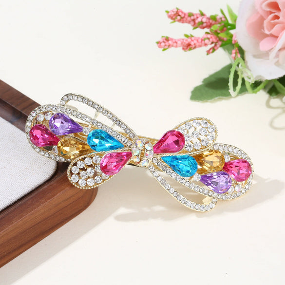 Women's Alloy Diamondencrusted Crystal Hairpin Spring Clip