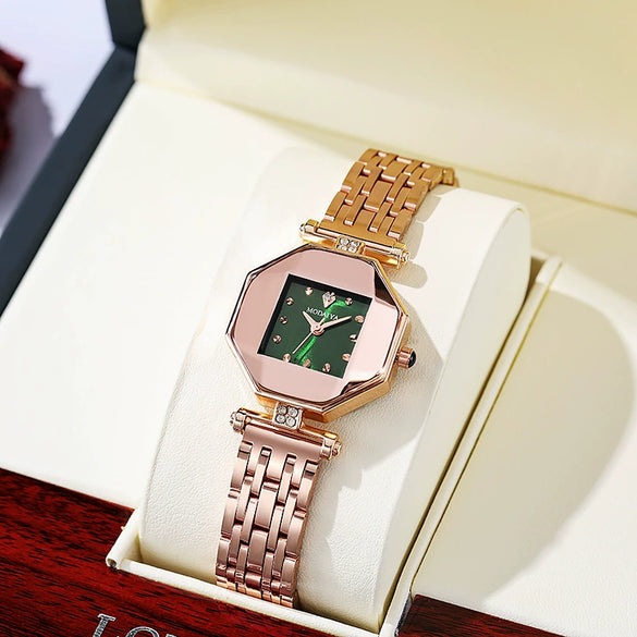 Women's Alloy Diamondshaped Leisure Waterproof Quartz Watch In Peacock Green