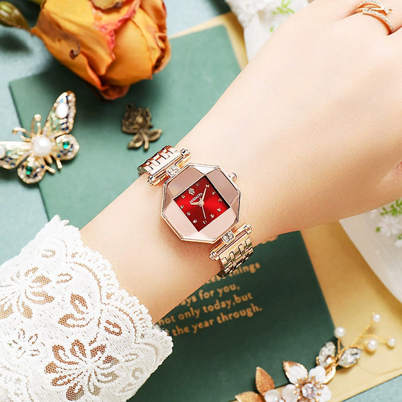 Women's Alloy Diamondshaped Leisure Waterproof Quartz Watch In Peacock Green