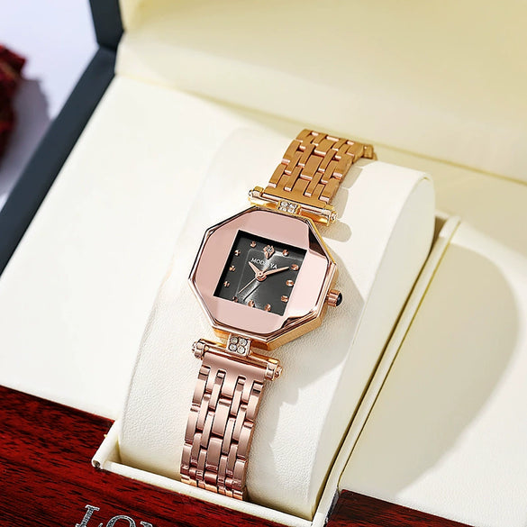 Women's Alloy Diamondshaped Leisure Waterproof Quartz Watch In Peacock Green