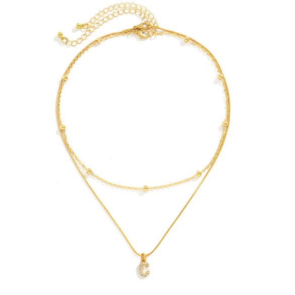 Women's Alloy Double Layer Snake Bone Necklace With Diamond And English Letter Pendant