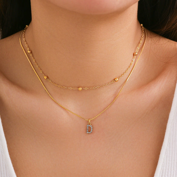 Women's Alloy Double Layer Snake Bone Necklace With Diamond And English Letter Pendant