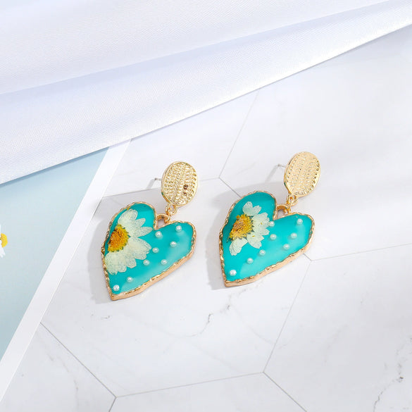 Women's Alloy Dried Flower Pearl Rhinestone Earrings With Silver Needle Irregular Floral Drop Design Electroplated Retro Sweet Style