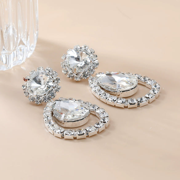 Women's Alloy Drop Shaped Geometric Style Diamond Earrings For Autumn And Winter