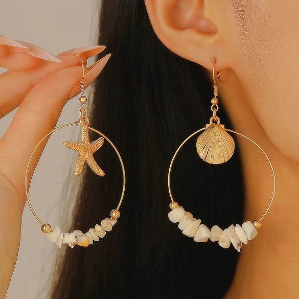 Women's Alloy Earrings With Marine Elements Starfish And Conch Animal Zodiac Style Electroplated