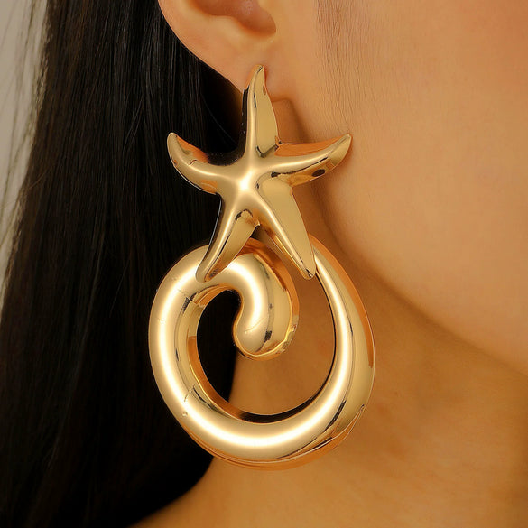 Women's Alloy Earrings With Marine Elements Starfish And Conch Animal Zodiac Style Electroplated