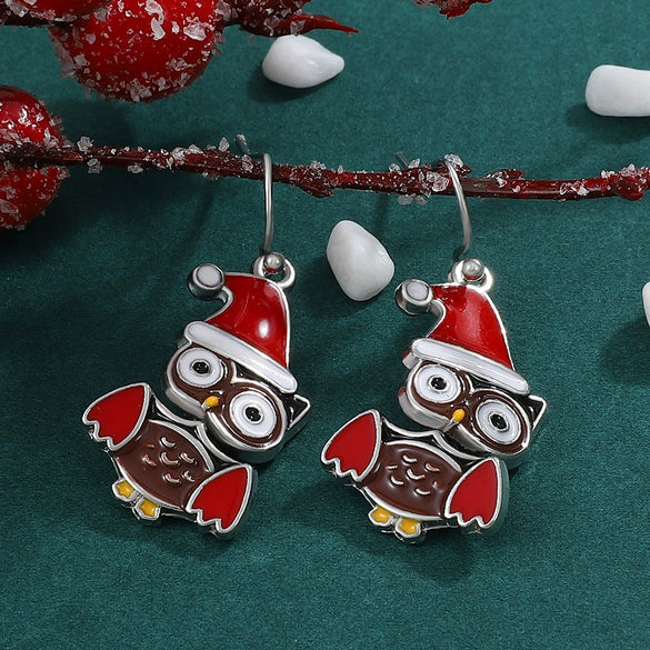 Women's Alloy Electroplated Christmas Earrings With Cartoon Characters And Geometric Patterns