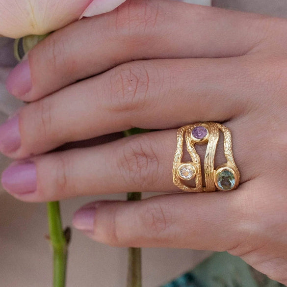 Women's Alloy Electroplated Geometric And Floral Ring And Bracelet