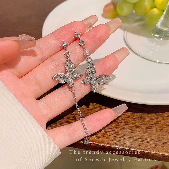 Women's Alloy Electroplated Insect Pattern Butterfly Tassel Asymmetric Long Earrings