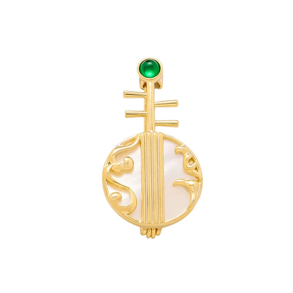 Women's Alloy Electroplated Pipa Brooch Musical Instrument Style Clothes Accessories