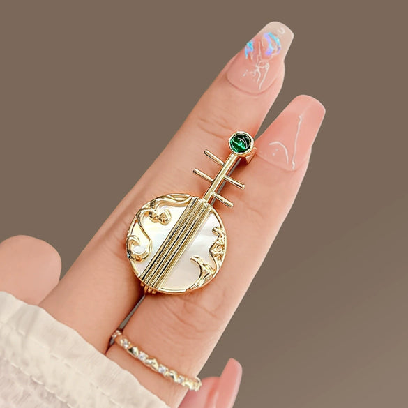 Women's Alloy Electroplated Pipa Brooch Musical Instrument Style Clothes Accessories