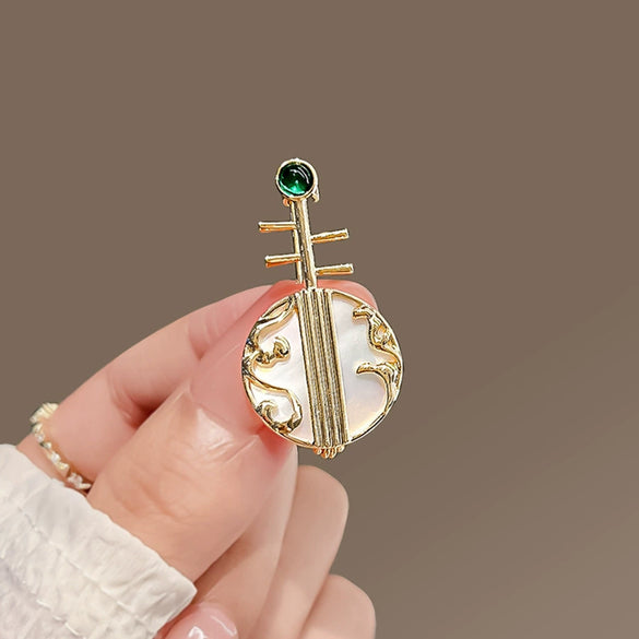 Women's Alloy Electroplated Pipa Brooch Musical Instrument Style Clothes Accessories