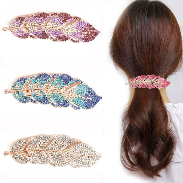 Women's Alloy Electroplating Diamond Leaves Hairpin Spring Clip Headwear