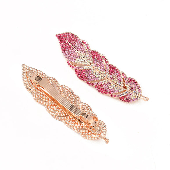 Women's Alloy Electroplating Diamond Leaves Hairpin Spring Clip Headwear