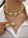 Women's Alloy Elephant Pendant Jewelry Set With Electroplated Irregular Layered Necklace Earrings And Bracelet
