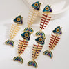 Women's Alloy Exaggerated Fashion Long Fishbone Earrings Inlaid With Colorful Rhinestones And Pearl Geometric Simple Style