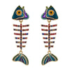 Women's Alloy Exaggerated Fashion Long Fishbone Earrings Inlaid With Colorful Rhinestones And Pearl Geometric Simple Style