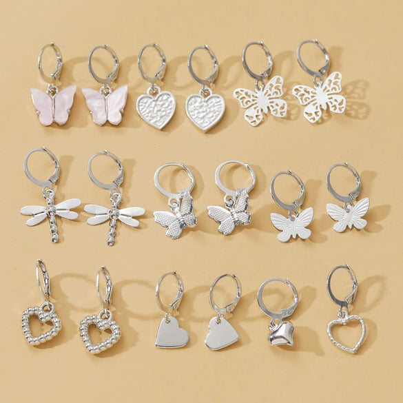 Women's Alloy Fashion Popular Butterfly Love Heart Earrings Jewelry With Electroplating