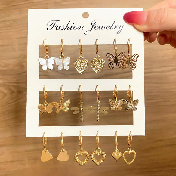 Women's Alloy Fashion Popular Butterfly Love Heart Earrings Jewelry With Electroplating
