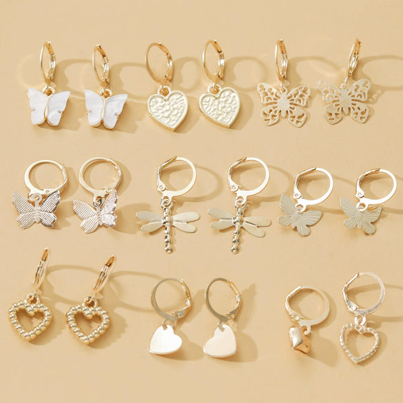 Women's Alloy Fashion Popular Butterfly Love Heart Earrings Jewelry With Electroplating
