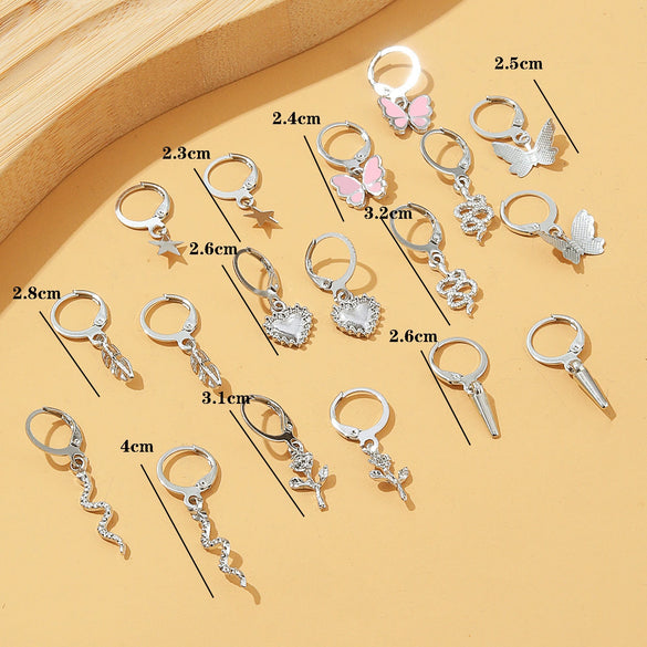 Women's Alloy Fashion Popular Butterfly Love Heart Earrings Jewelry With Electroplating