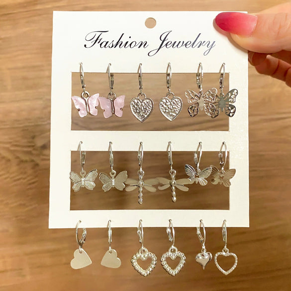 Women's Alloy Fashion Popular Butterfly Love Heart Earrings Jewelry With Electroplating