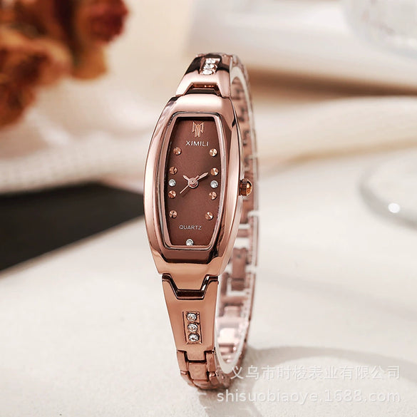 Women's Alloy Fashion Rectangle Dial Barrel Quartz Bracelet Watch