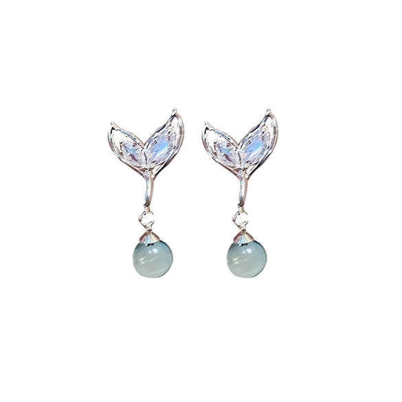 Women's Alloy Fishtail Bead Earrings With 925 Silver Needle Inlaid With Pearls Geometric Animal Style