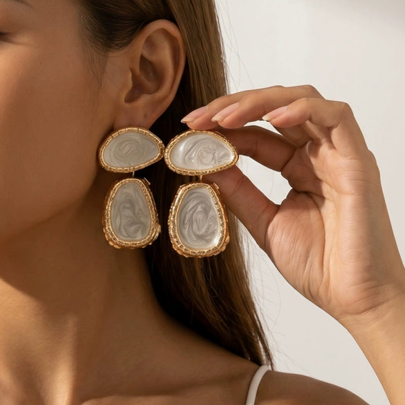 Women's Alloy Flower And Heart Geometric Stud Earrings With Electroplated Finish Exaggerated Statement Style Wholesale
