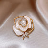 Women's Alloy Flower Camellia Pearl Electroplated Brooch Highend Allmatch Pin Suit Clothes Antilight Accessory