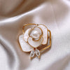 Women's Alloy Flower Camellia Pearl Electroplated Brooch Highend Allmatch Pin Suit Clothes Antilight Accessory