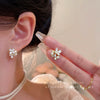 Women's Alloy Flower Electroplated Earrings With Pearl And Diamond Accents