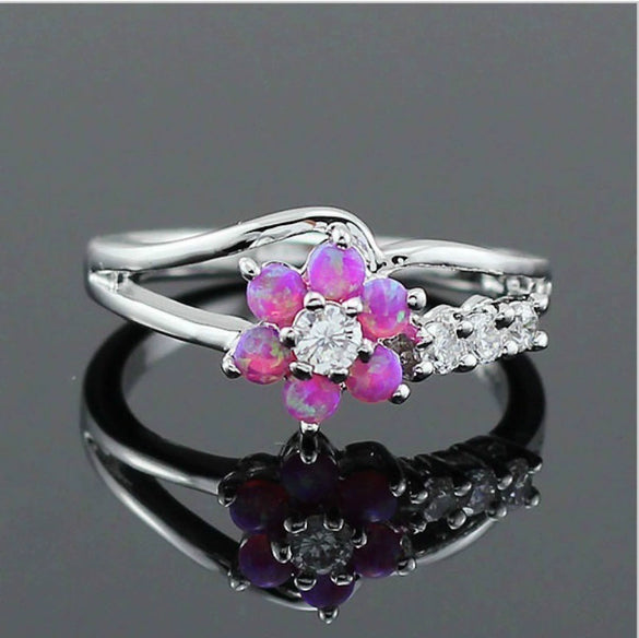 Women's Alloy Flower Ring With Faux Opal And Zircon Design