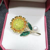 Women's Alloy Flower Shaped Electroplated Sunflower Pearl Brooch For Clothing Decoration