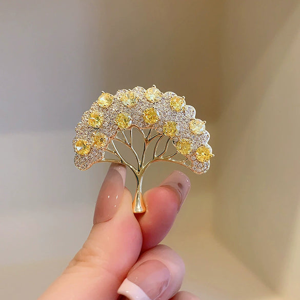 Women's Alloy Fortune Tree Flower Hollow Electroplated Brooch For Suit Jacket