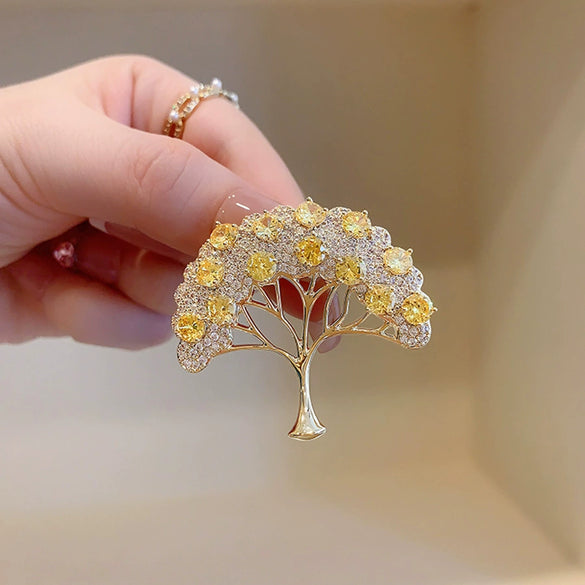 Women's Alloy Fortune Tree Flower Hollow Electroplated Brooch For Suit Jacket