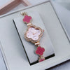 Women's Alloy Fourleaf Clover Shaped Diamondencrusted Casual Watch
