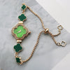 Women's Alloy Fourleaf Clover Shaped Diamondencrusted Casual Watch