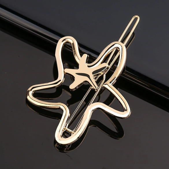 Women's Alloy Frog And Triangle Moon Hair Clip Electroplated Side Barrette With Simple Decorative Design