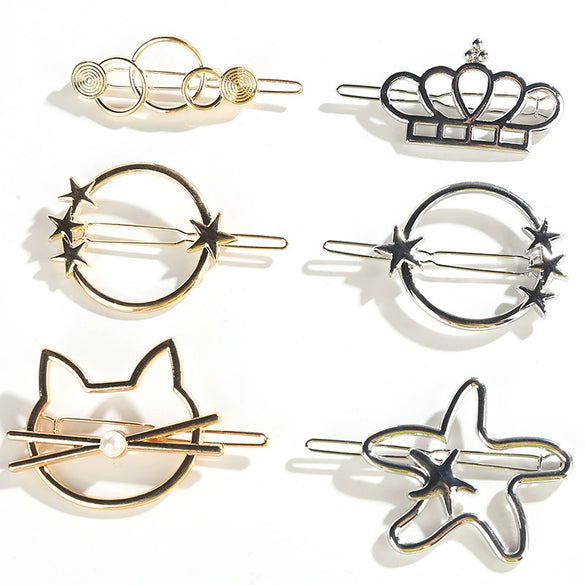 Women's Alloy Frog And Triangle Moon Hair Clip Electroplated Side Barrette With Simple Decorative Design
