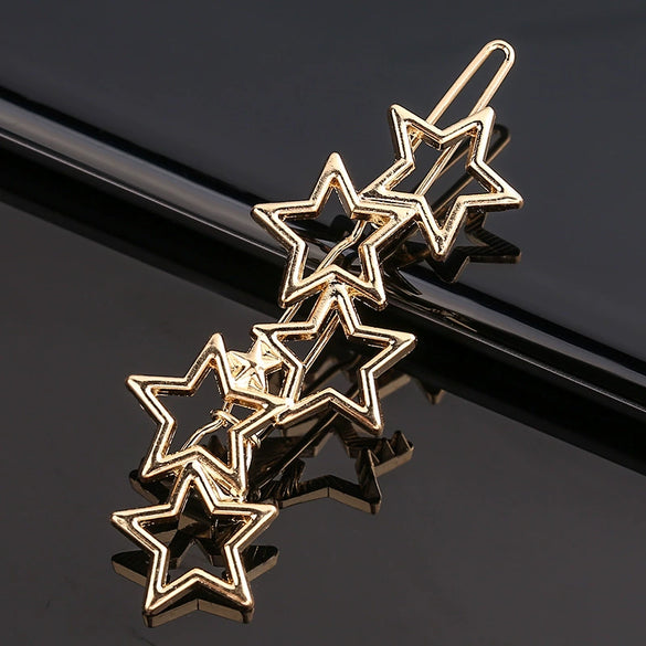 Women's Alloy Frog And Triangle Moon Hair Clip Electroplated Side Barrette With Simple Decorative Design