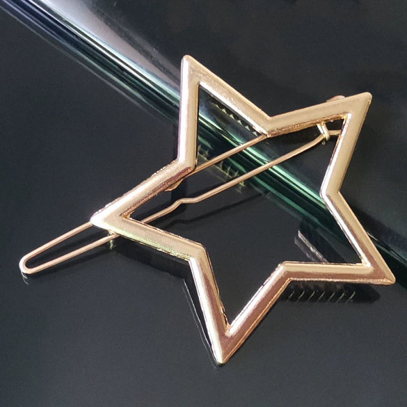Women's Alloy Frog And Triangle Moon Hair Clip Electroplated Side Barrette With Simple Decorative Design